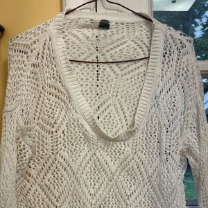 Old Navy White cotton open knit long sweater